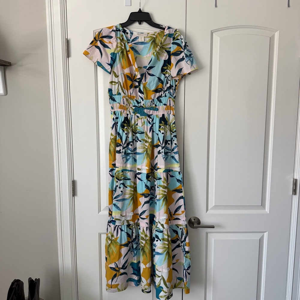 Cynthia Rowley Tropical Midi Dress Size S Colorful Floral 100% cotton dress